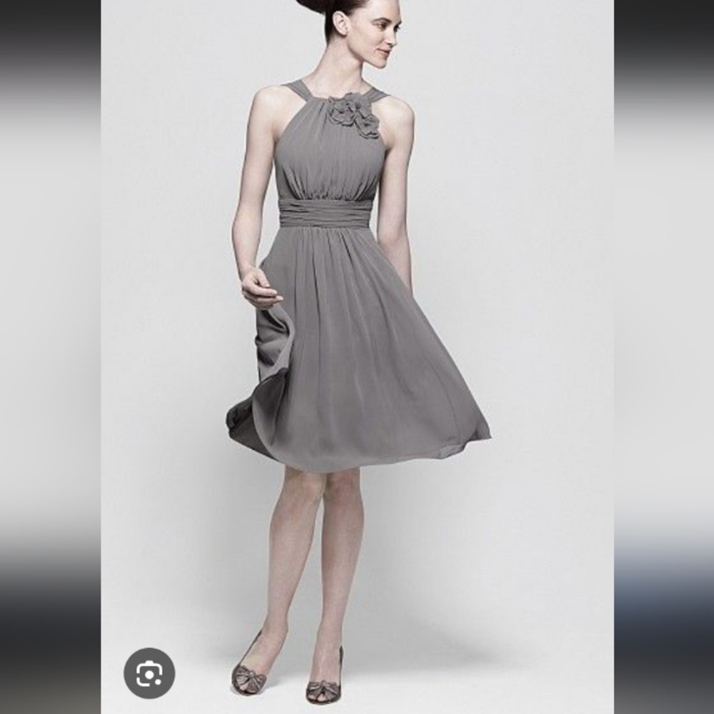 Watters & Watters High Neck Floral Neckline Formal Chiffon Dress In Ash Sz.4